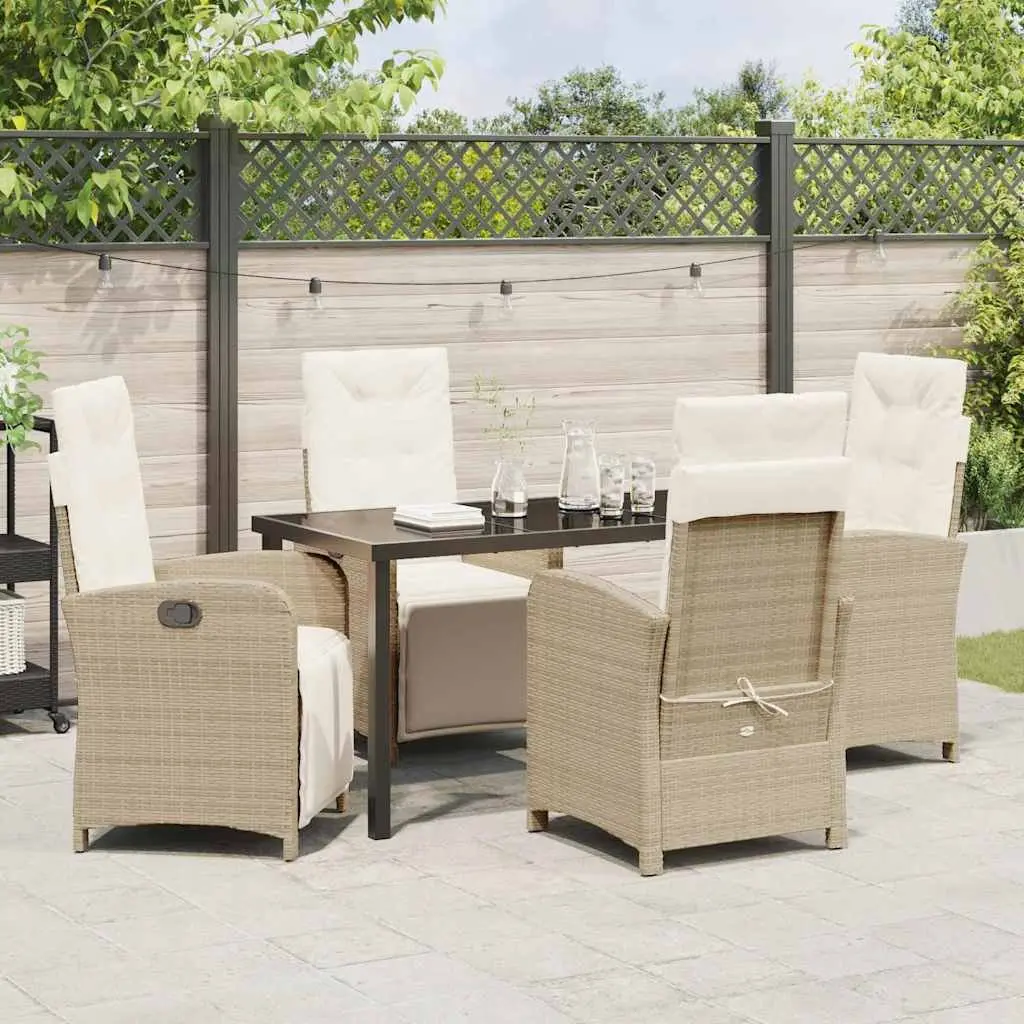 5-Piece Outdoor Dining Set with Beige Poly Rattan Frame