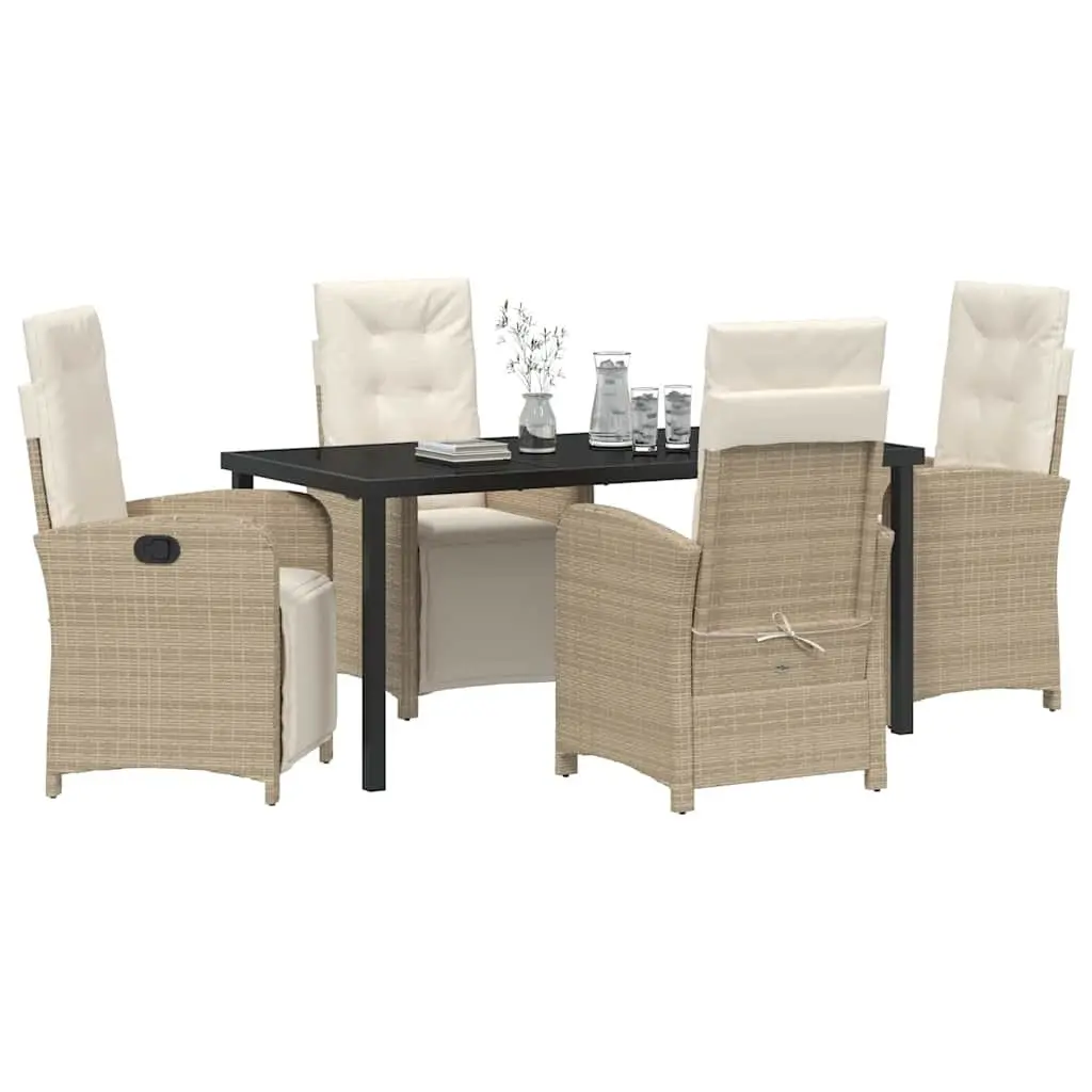 Outdoor Dining Set 5 Piece Garden Furniture Poly Rattan Glass Top Beige Cushions
