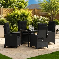 Garden Dining Set: 5-Piece Black Poly Rattan Furniture