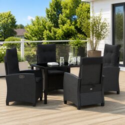 5-Piece Outdoor Dining Set: Black Poly Rattan and Glass Top