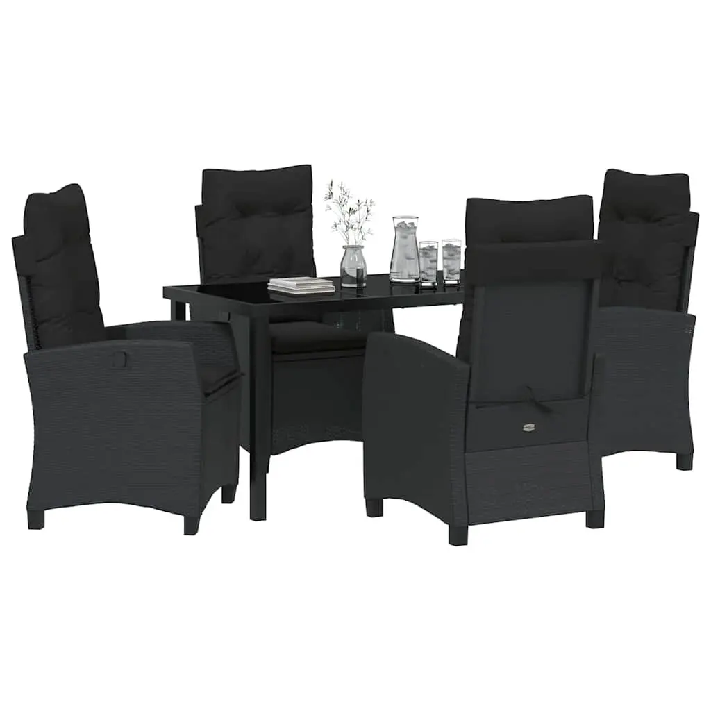 Outdoor Dining Set 5 Piece Black Poly Rattan Glass Top for Patio Garden