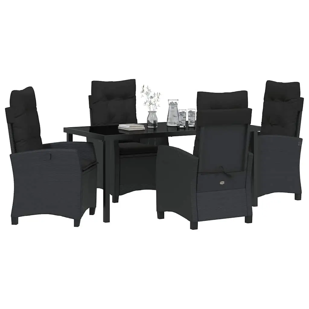 Garden Dining Set Outdoor Patio Furniture 5 Piece Black Poly Rattan Glass Top