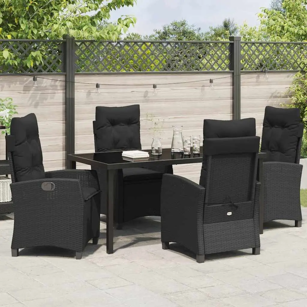 Garden Dining Set Outdoor Patio Furniture 5 Piece Black Poly Rattan Glass Top