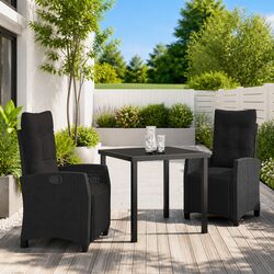 Garden Dining Set Specifications: 3-Piece Black Rattan