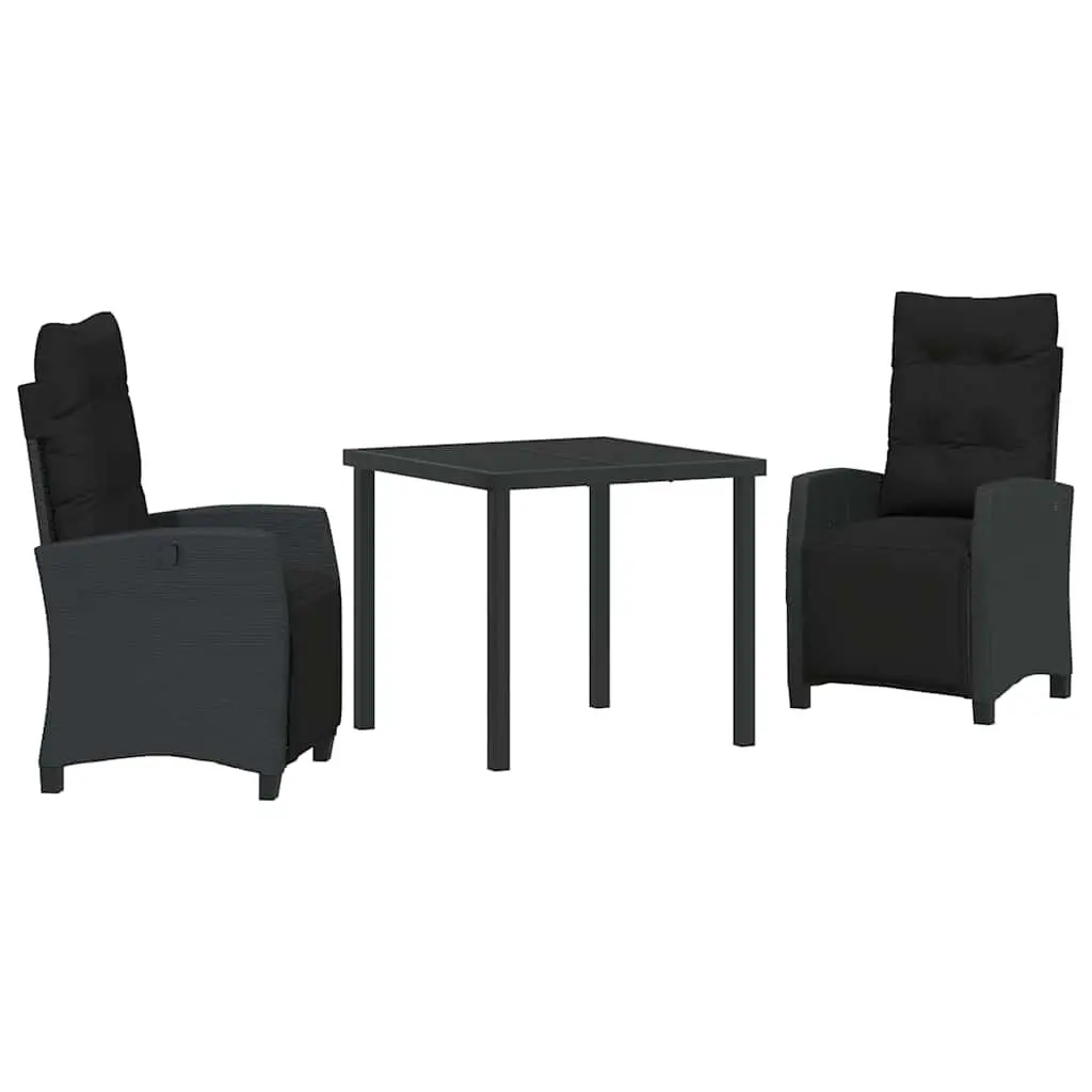 Garden Dining Set 3 Pieces Black Poly Rattan Outdoor Furniture Table Chairs