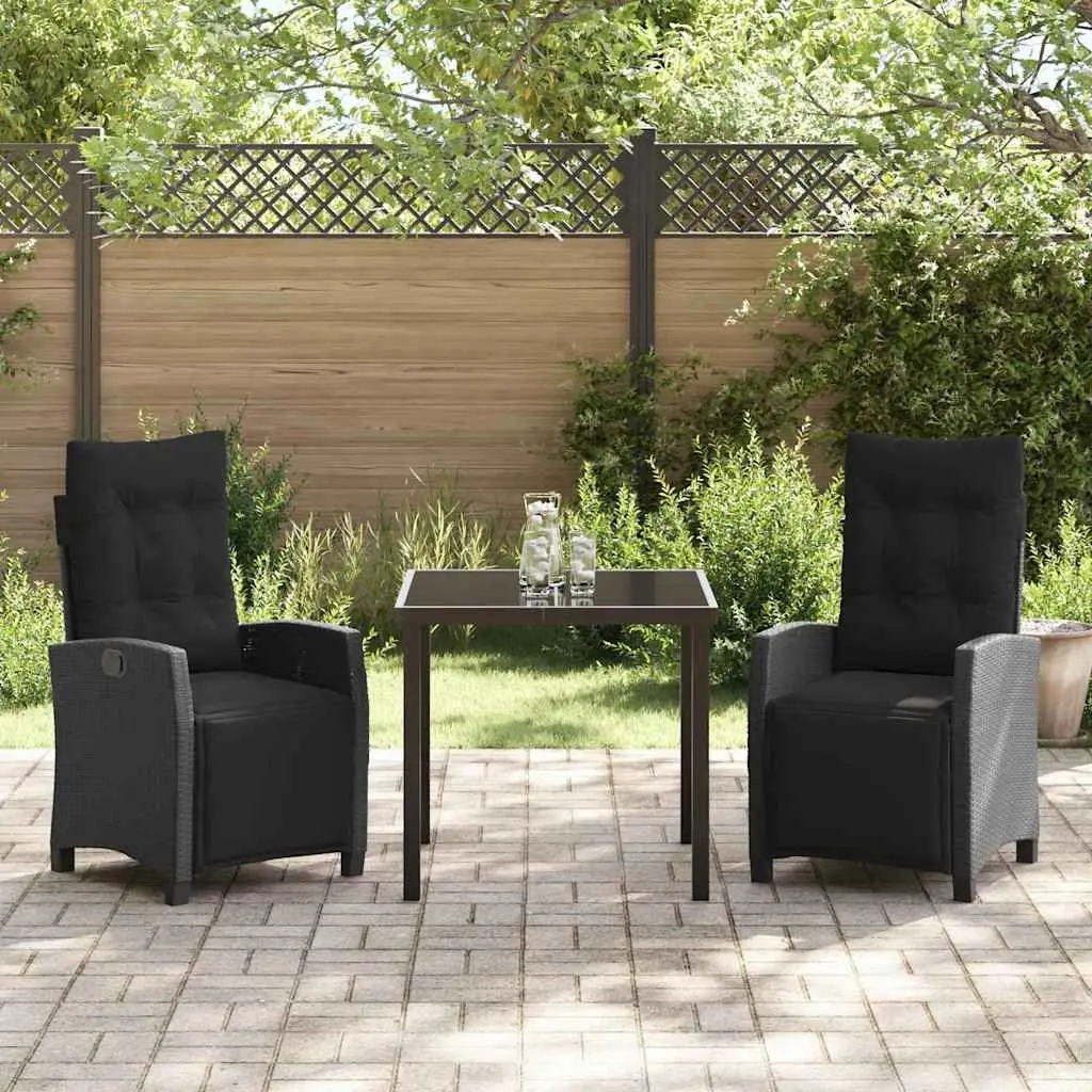 Garden Dining Set 3 Pieces Black Poly Rattan Outdoor Furniture Table Chairs