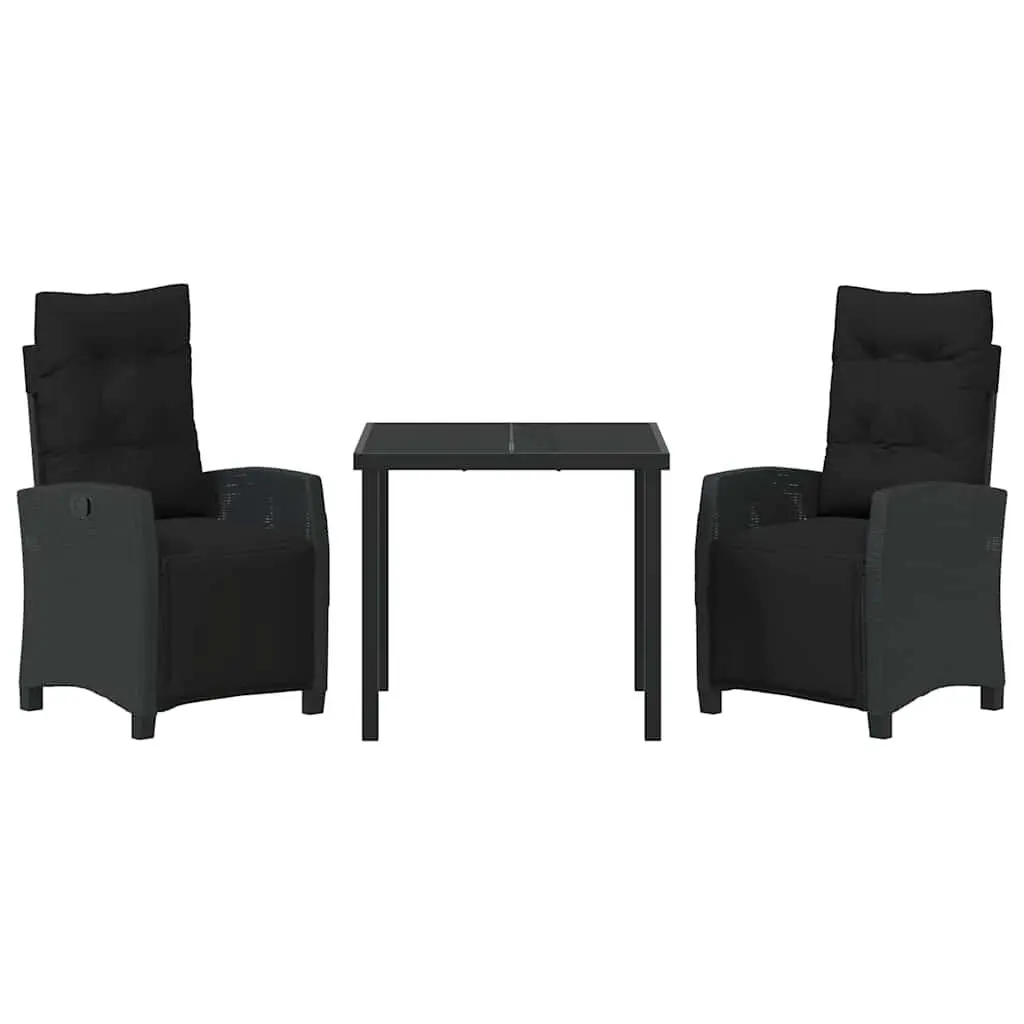 Garden Dining Set 3 Pieces Black Poly Rattan Outdoor Furniture Table Chairs