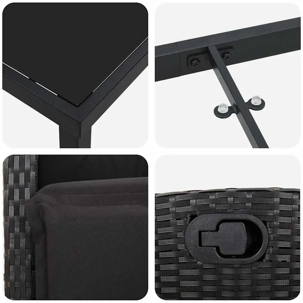 Garden Dining Set 3 Pieces Black Poly Rattan Outdoor Furniture Table Chairs