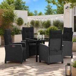 5-Piece Garden Dining Set: Poly Rattan, Glass Table