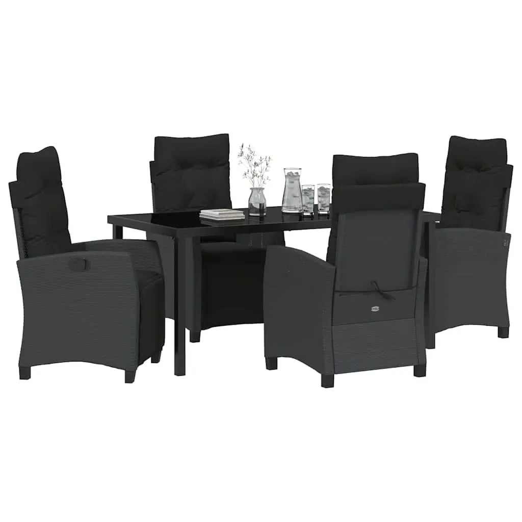 Garden Dining Set Outdoor Furniture 5 Piece Black Poly Rattan Table Chairs