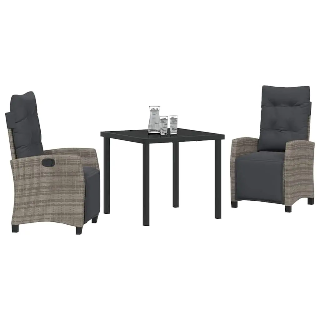 Garden Dining Set Outdoor Use 3 Piece Grey Poly Rattan Table Chairs