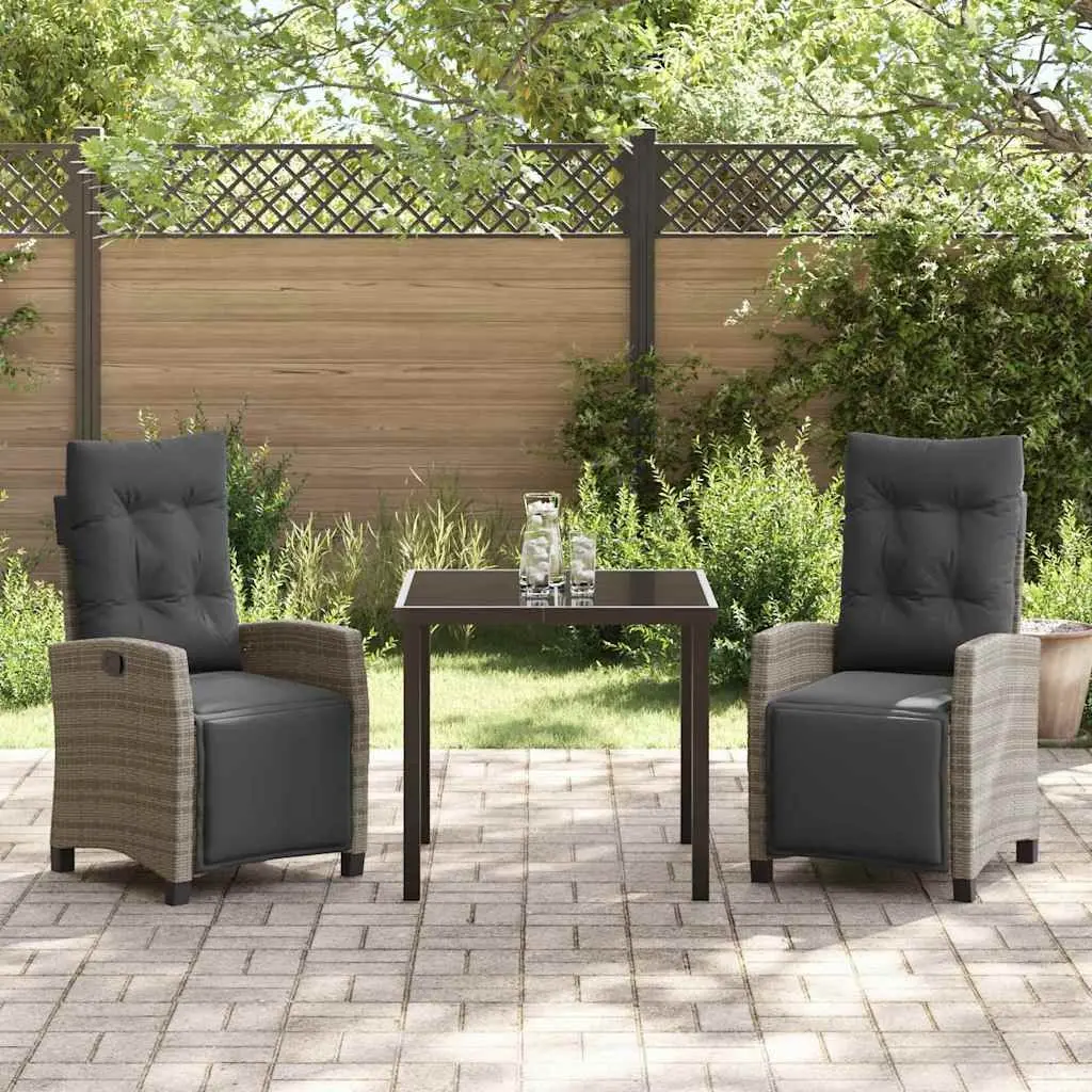 Garden Dining Set Outdoor Use 3 Piece Grey Poly Rattan Table Chairs