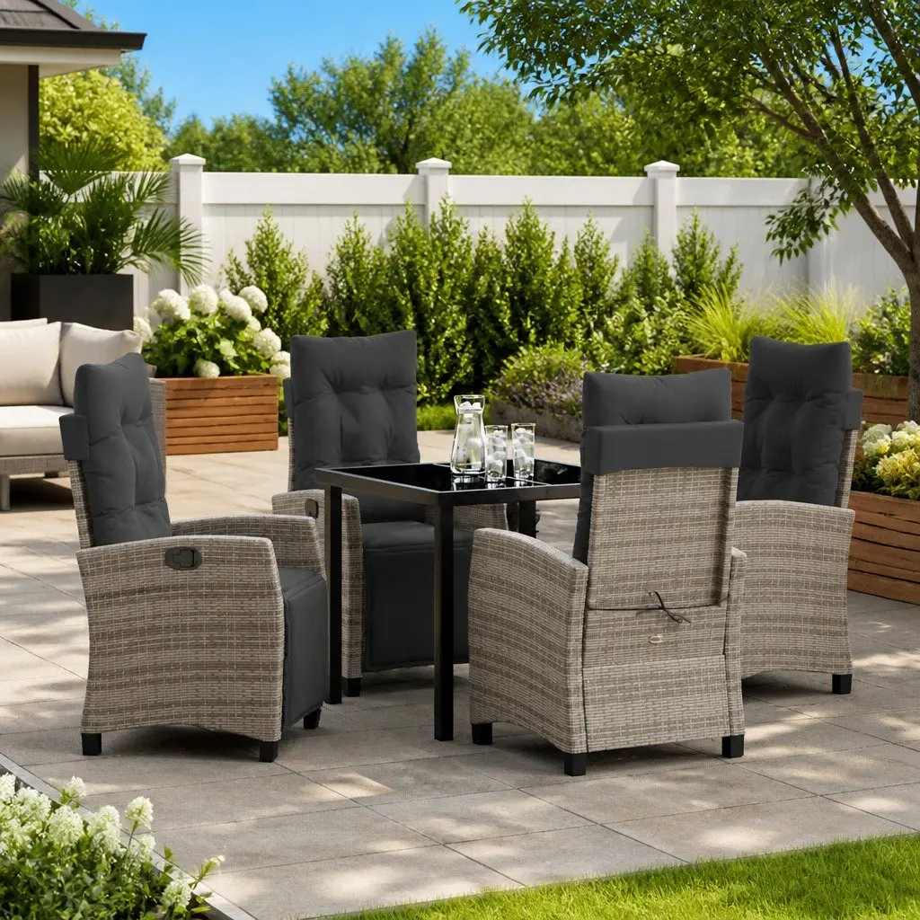 Garden Dining Set Outdoor Use 5 Piece Grey Poly Rattan Table Chairs