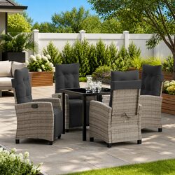 5-Piece Garden Dining Set: Grey Poly Rattan & Steel Frame