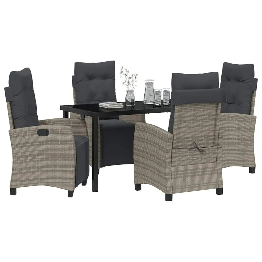 Garden Dining Set Outdoor Use 5 Piece Grey Poly Rattan with Cushion Pads