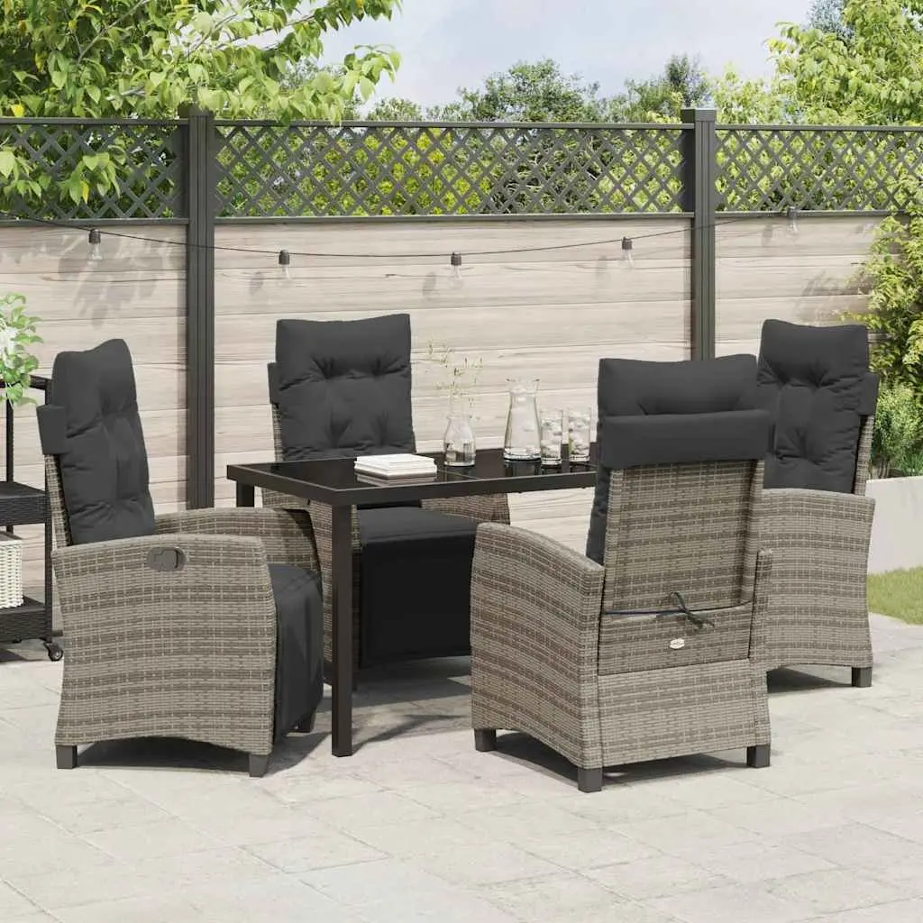 Garden Dining Set Outdoor Use 5 Piece Grey Poly Rattan with Cushion Pads