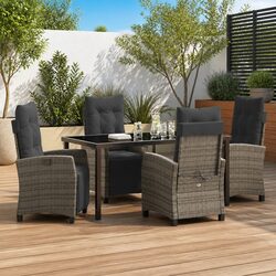 5-Piece Grey Garden Dining Set: Steel Frame and Poly Rattan