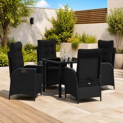 5-Piece Black Patio Dining Set with Glass Table