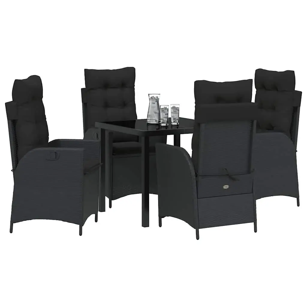 5-Piece Black Patio Dining Set with Glass Table