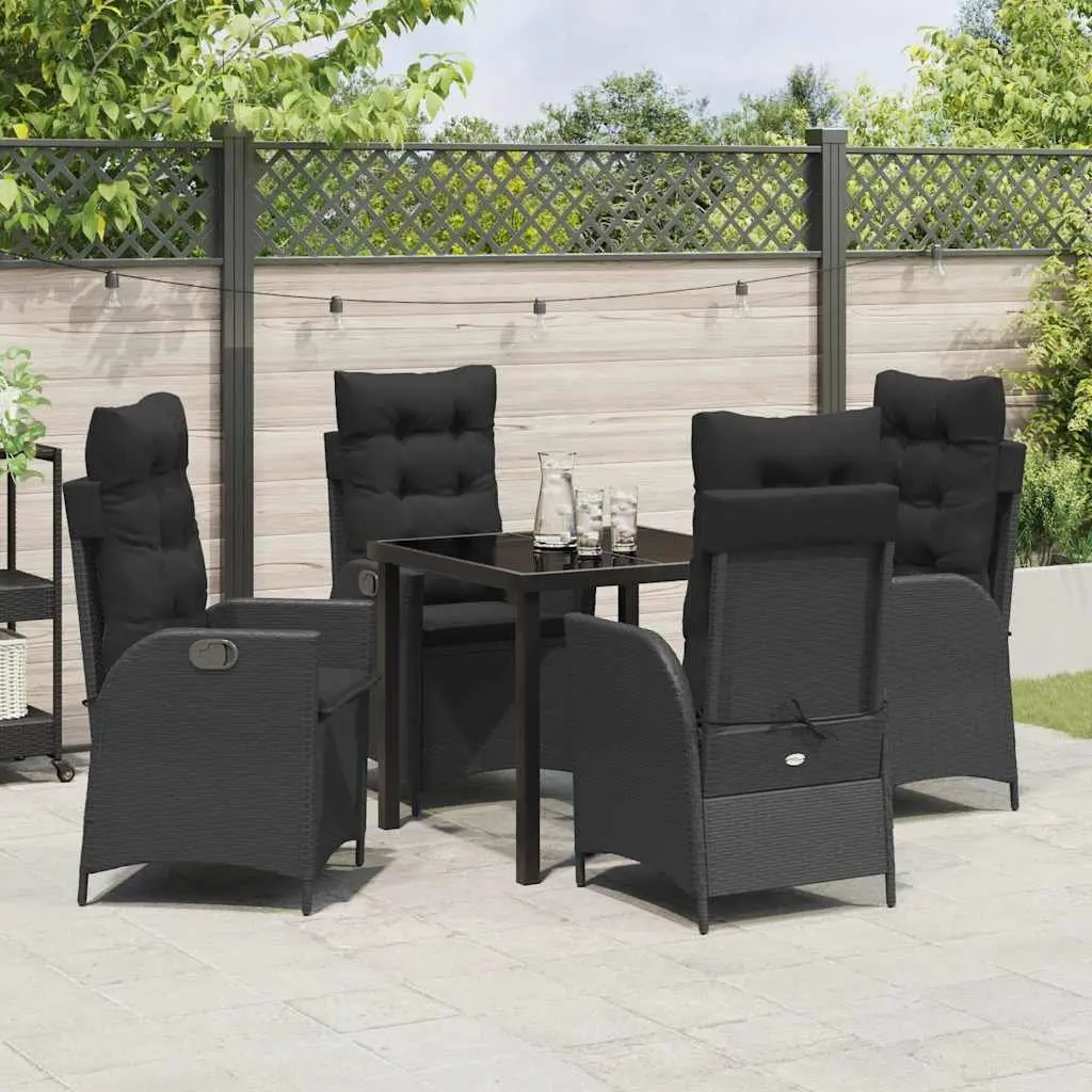 5-Piece Black Patio Dining Set with Glass Table