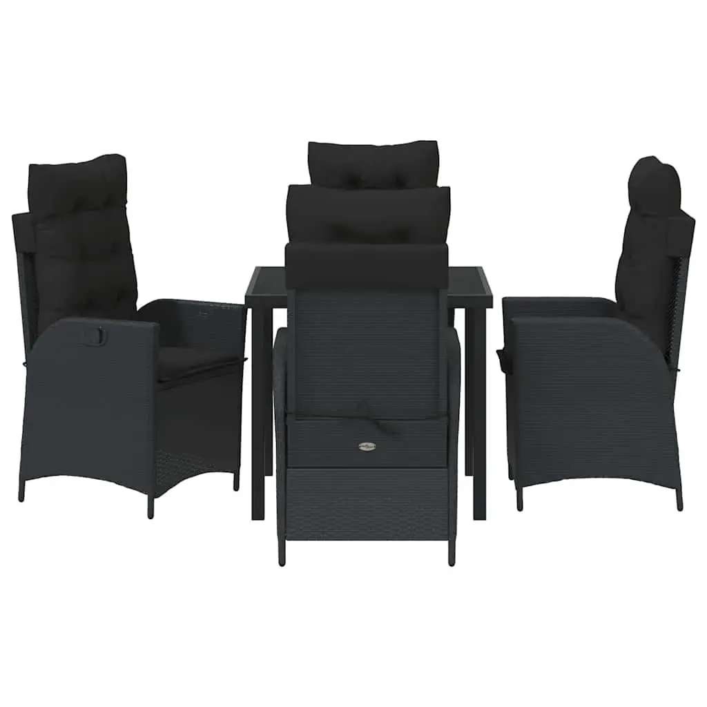 5-Piece Black Patio Dining Set with Glass Table