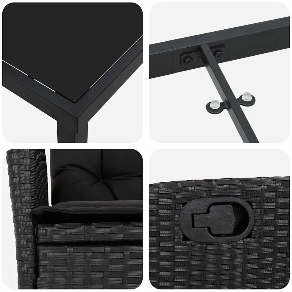 5-Piece Black Patio Dining Set with Glass Table
