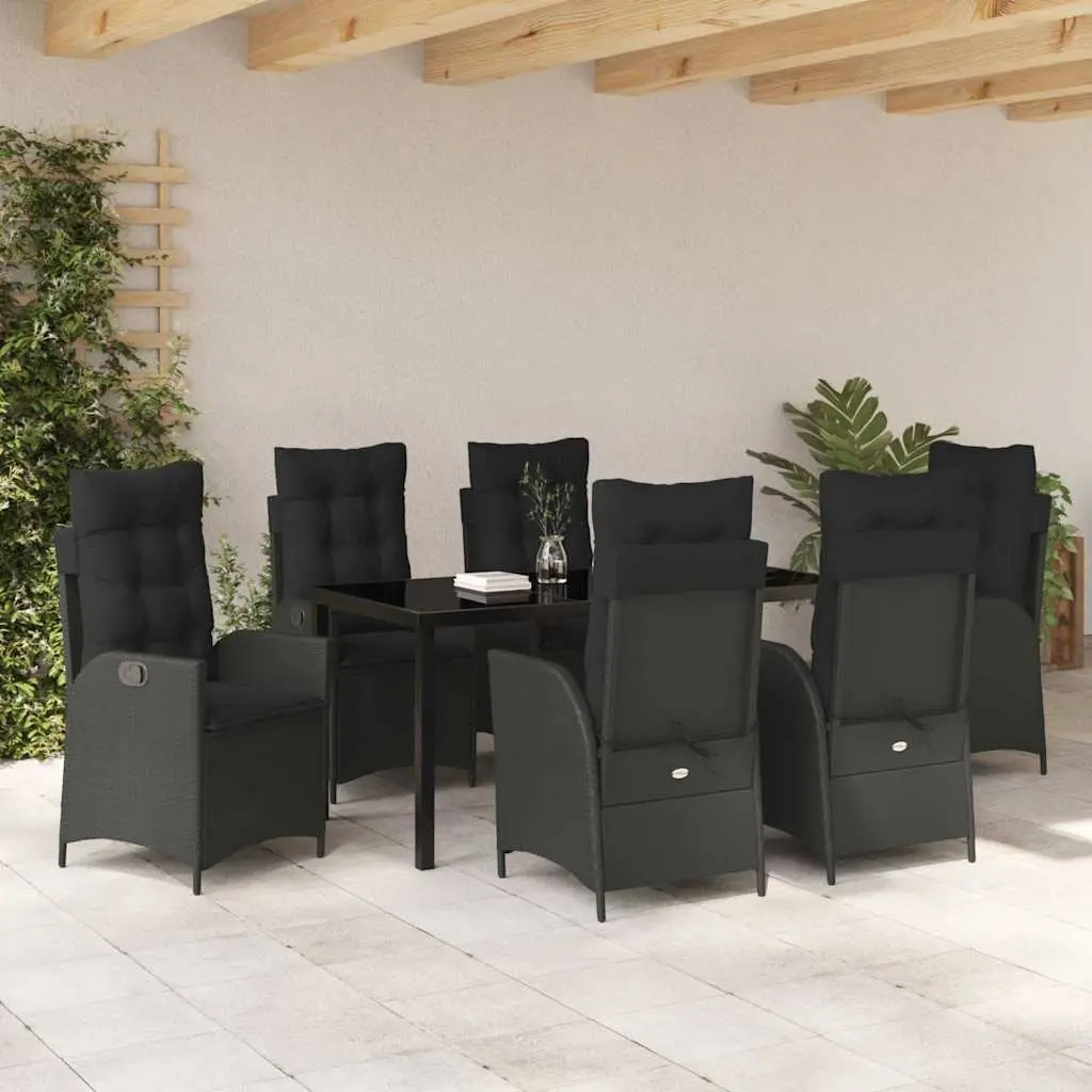 7-Piece Garden Dining Set with Steel Frame and Glass Top