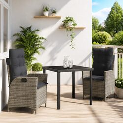 Garden Dining Set: 3 Pieces of Grey Poly Rattan Furniture
