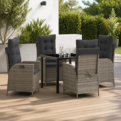 5-Piece Grey Garden Dining Set with Glass Tabletop