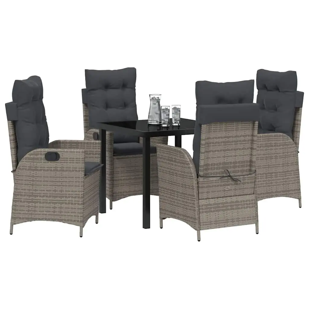 5-Piece Grey Garden Dining Set with Glass Tabletop