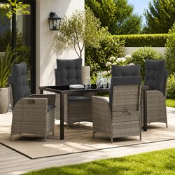 5 Piece Garden Dining Set - Steel Frame & Poly Rattan