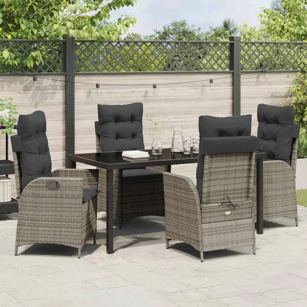 Garden Dining Set Outdoor Use 5 Piece Grey Poly Rattan Glass Table