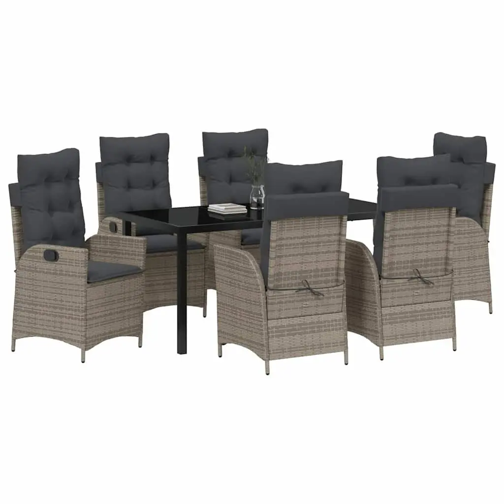 Garden Dining Set 7 Pieces Outdoor Furniture Grey Poly Rattan Glass Table Patio