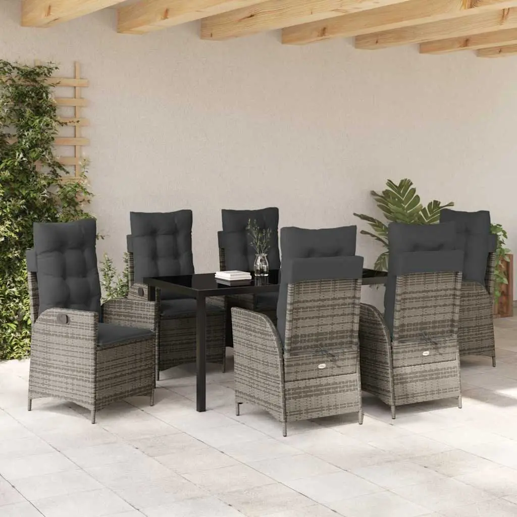 Garden Dining Set 7 Pieces Outdoor Furniture Grey Poly Rattan Glass Table Patio