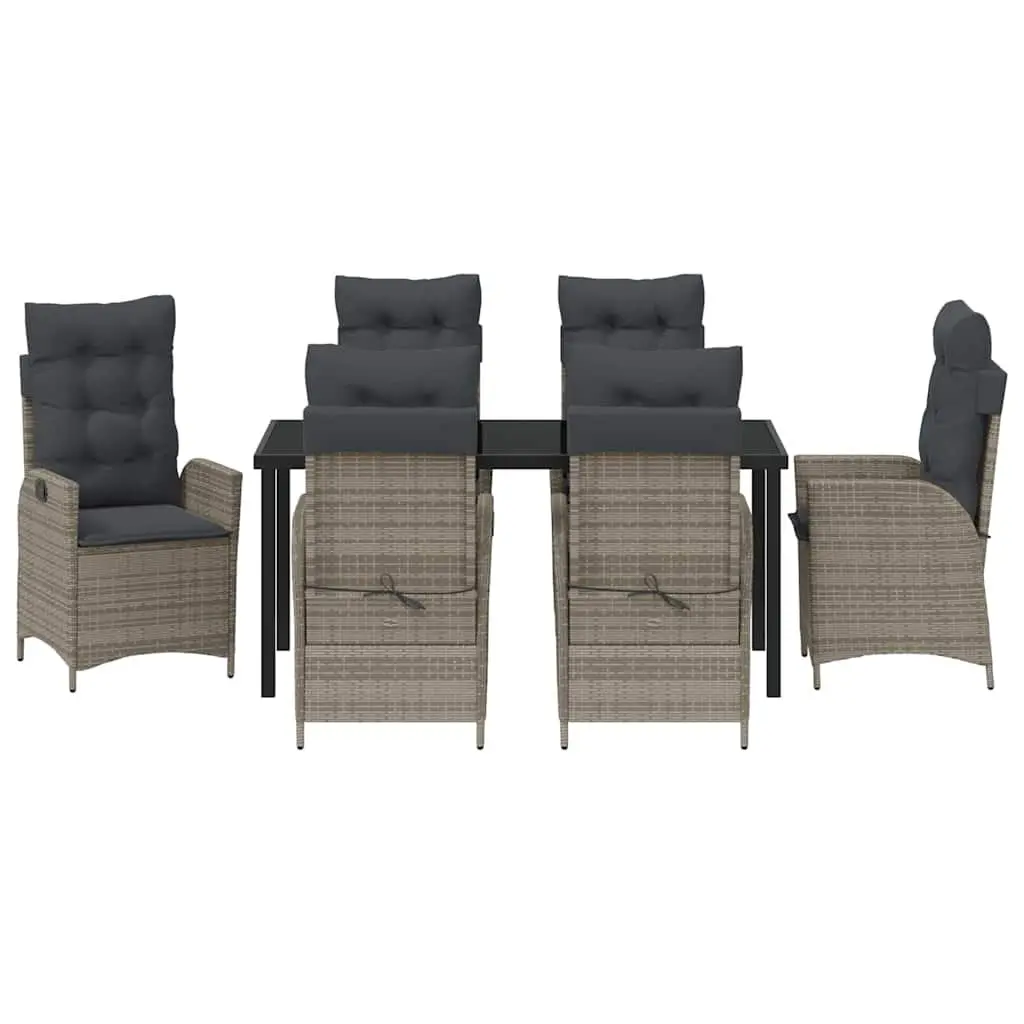 Garden Dining Set 7 Pieces Outdoor Furniture Grey Poly Rattan Glass Table Patio