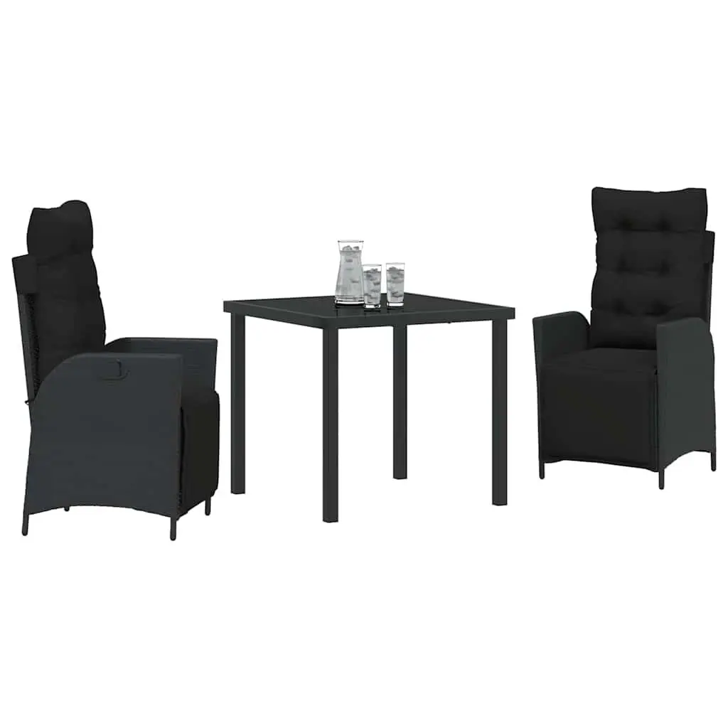 3-Piece Black Poly Rattan Dining Set