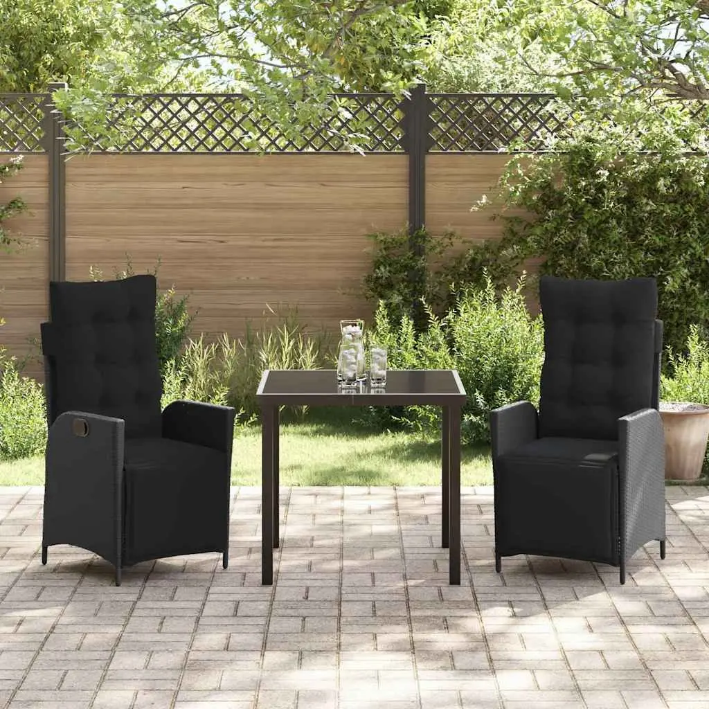 3-Piece Black Poly Rattan Dining Set