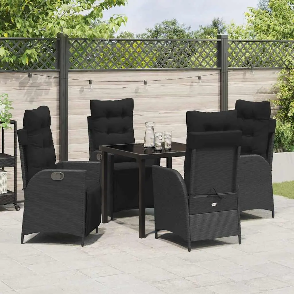 Outdoor Dining Set 5 Piece Black Poly Rattan Garden Furniture