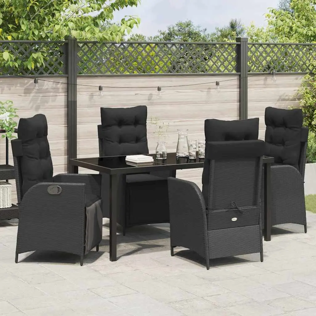 Garden Dining Set 5 Pieces Outdoor Furniture Black Poly Rattan with Cushions