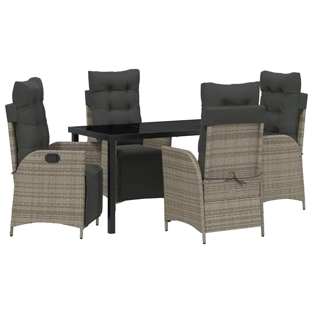 Garden Dining Set 5 Pieces Grey Poly Rattan Outdoor Furniture with Cushions