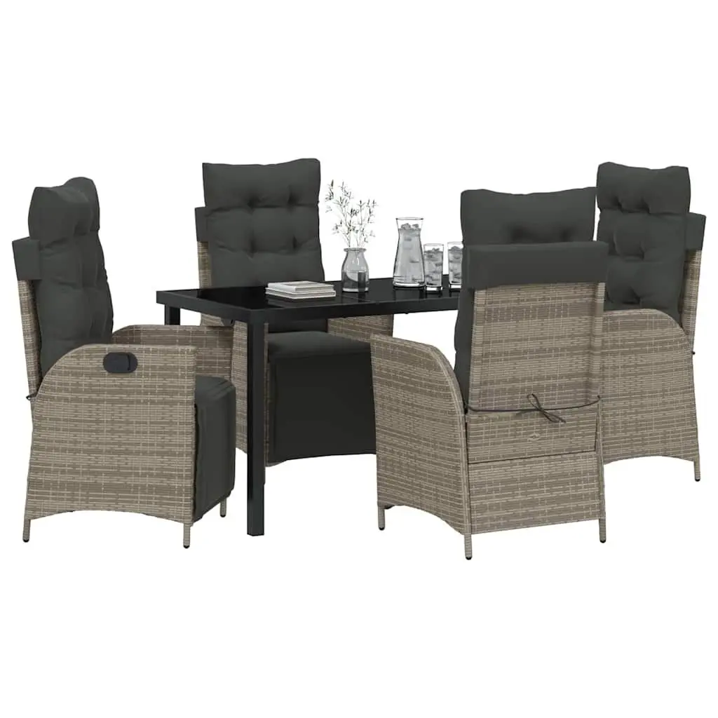 Garden Dining Set 5 Pieces Grey Poly Rattan Outdoor Furniture with Cushions