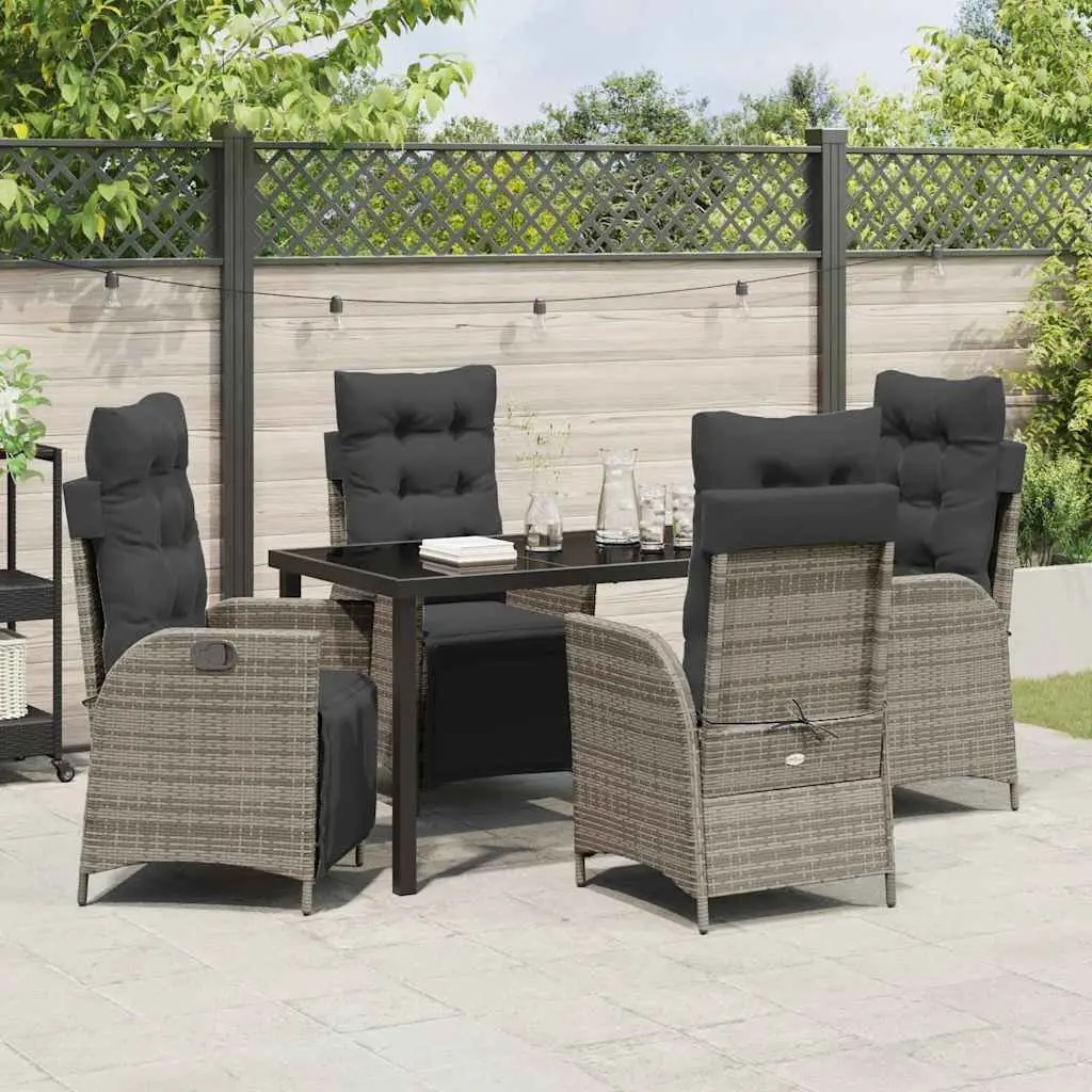 Garden Dining Set 5 Pieces Grey Poly Rattan Outdoor Furniture with Cushions