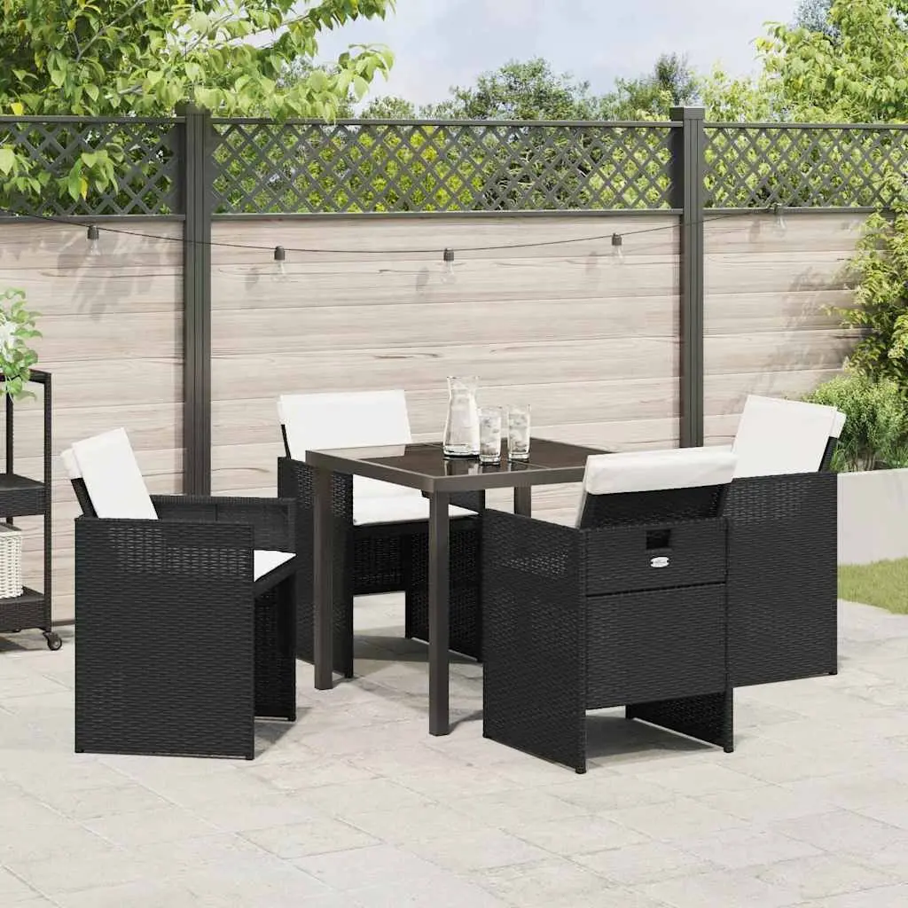 Outdoor Garden Dining Set 5 Pieces Black Poly Rattan Metal Frame Tempered Glass