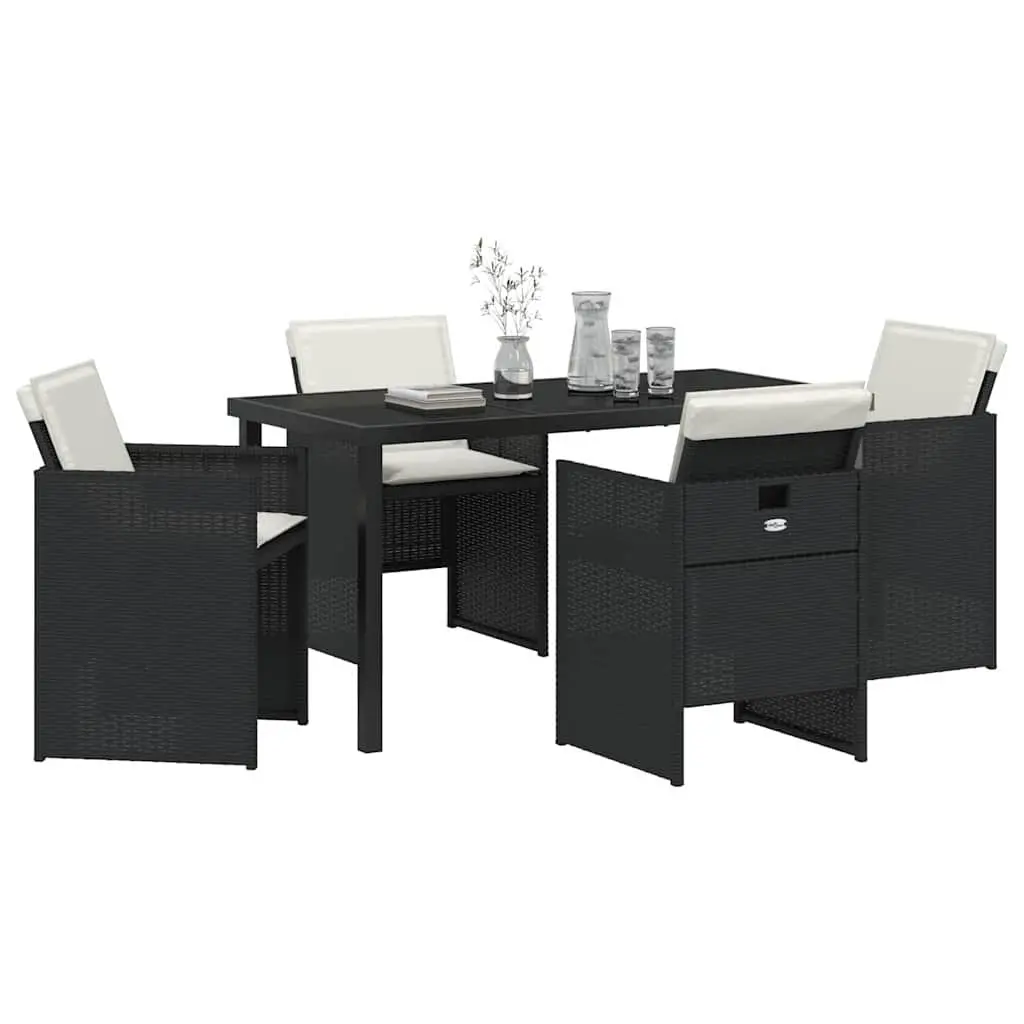 Outdoor Dining Set for Garden Patio 5 Piece Black Poly Rattan Steel Frame Glass Table