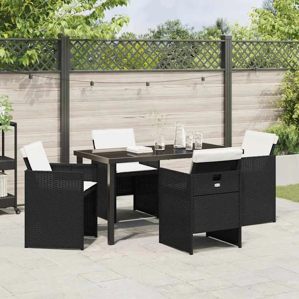 Outdoor Dining Set for Garden Patio 5 Piece Black Poly Rattan Steel Frame Glass Table