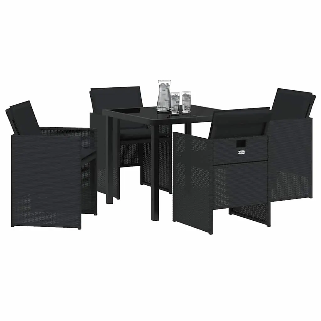 Garden Dining Set 5 Piece Black Outdoor Furniture Metal Frame Poly Rattan