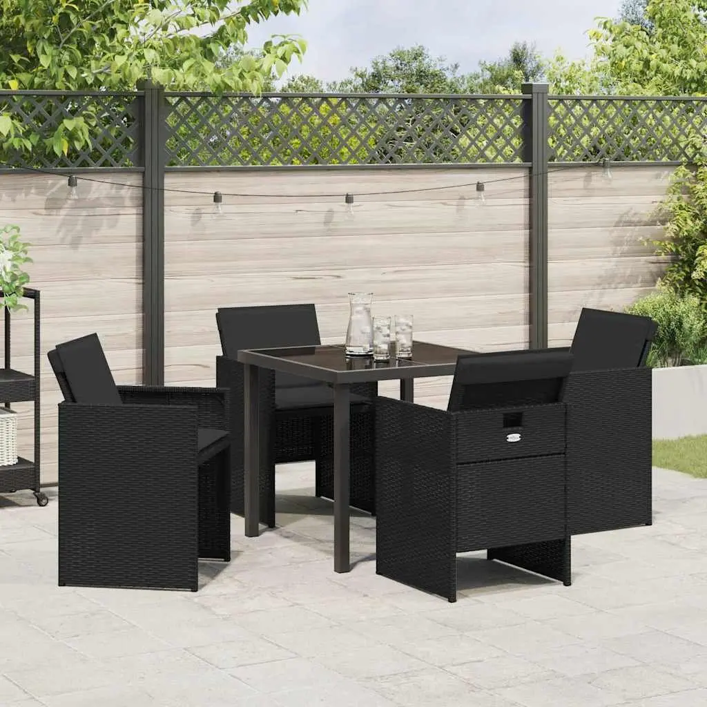 Garden Dining Set 5 Piece Black Outdoor Furniture Metal Frame Poly Rattan