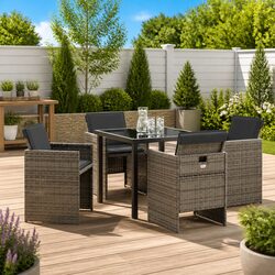 5-Piece Garden Dining Set - Grey Rattan Steel