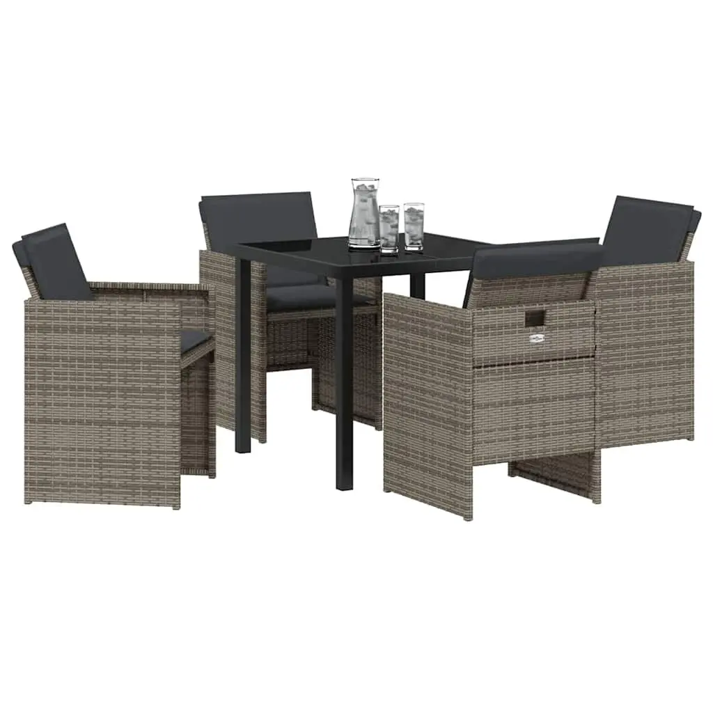 Garden Dining Set 5 Pieces Grey Outdoor Furniture Table Chairs Rattan Steel
