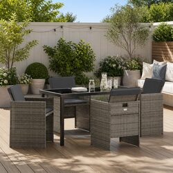 5-Piece Grey Garden Dining Set with Metal Frame